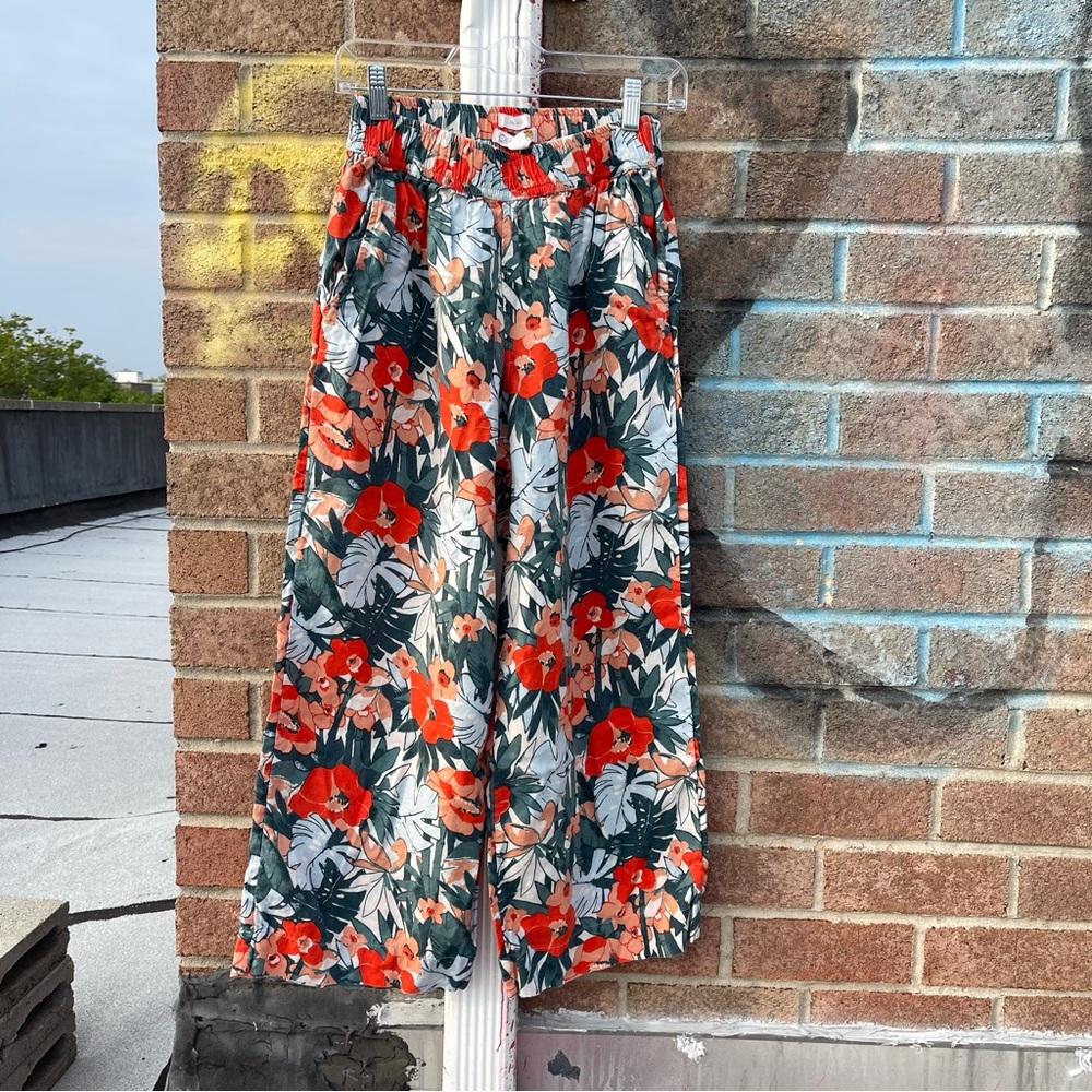 Floral Wide-Leg Pants 100% linen